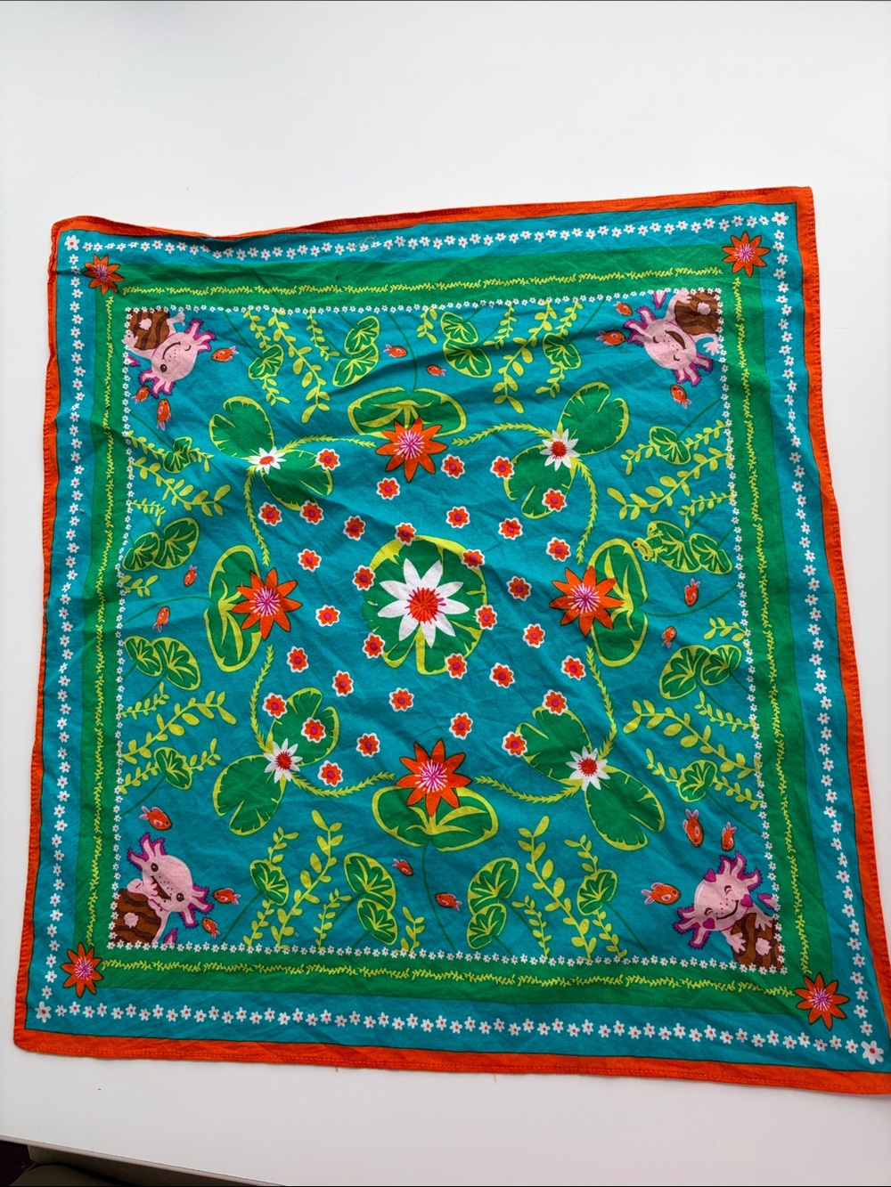 Axolotl Bandana Scarf 20x20 Cotton Kawaii Square Scarf Dopamine Dressing